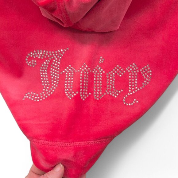 JUICY COUTURE BLING Velour TRACKSUIT Size L Pants + Hoodie 2 Piece Set Hot Pink - Picture 9 of 16
